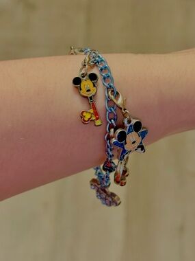 Disney Mickey Mouse Charm Bracelet Chain Official Enamel Charms Rhinestone Cute